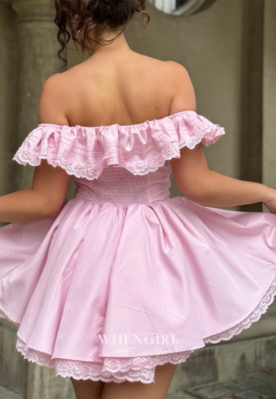 Pale Blush Off Shoulder A-Line Graduation Party Gown Homecoming Dress