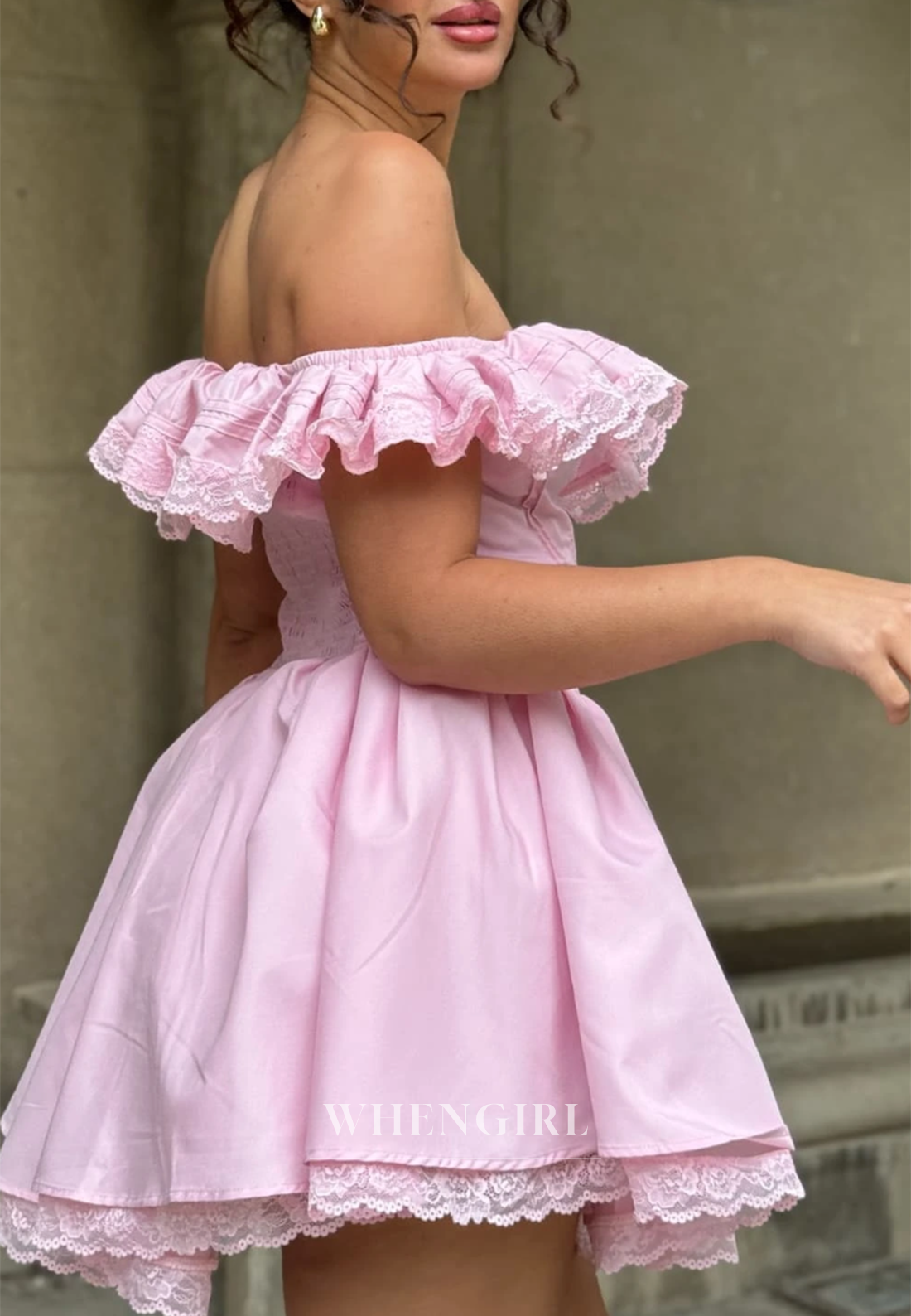 Pale Blush Off Shoulder A-Line Graduation Party Gown Homecoming Dress