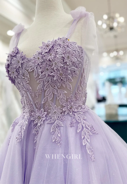 Lilac Appliqued Sweetheart Sleeveless A-Line Tulle Back Zipper Homecoming Dress