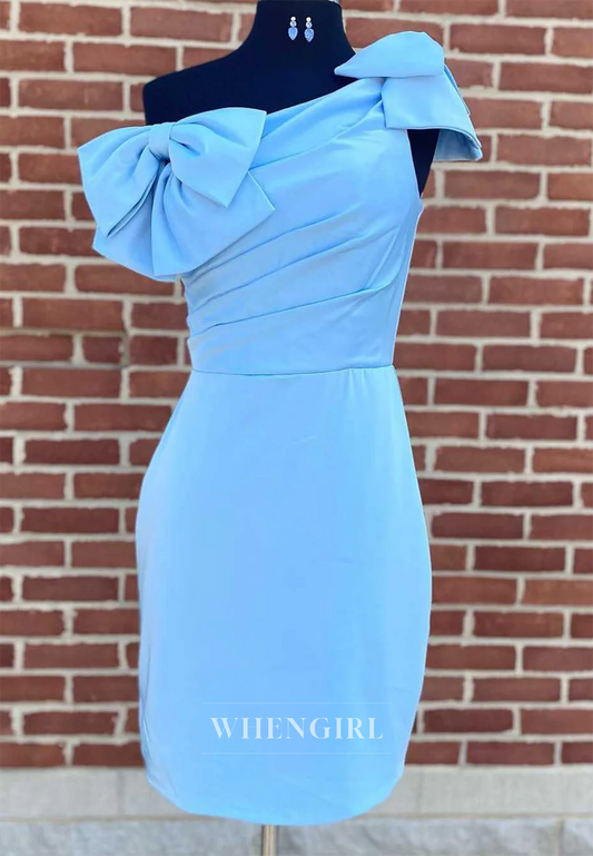 Sheath One Shoulder Bowknot Sleeveless Short Homecoming Dress