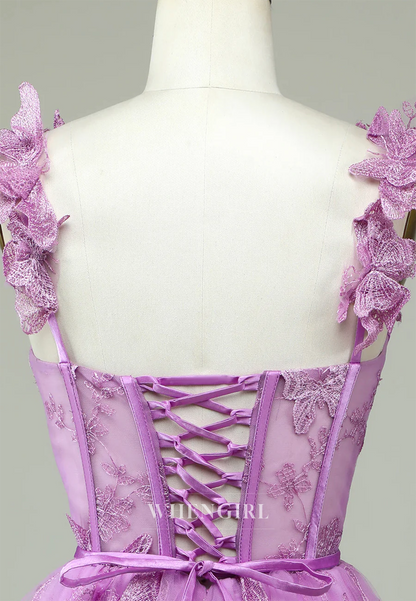 Purple Sweetheart Sleeveless Appliqued Butterfly Tulle A-Line Lace Up Homecoming Dress
