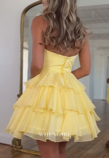 Petite Halter Cut Out Sleevless Multi Tiered Ruffles A-Line Homecoming Dress