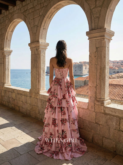 Pink Swetheart Ruffles Side Slit A-Line Prom Dress