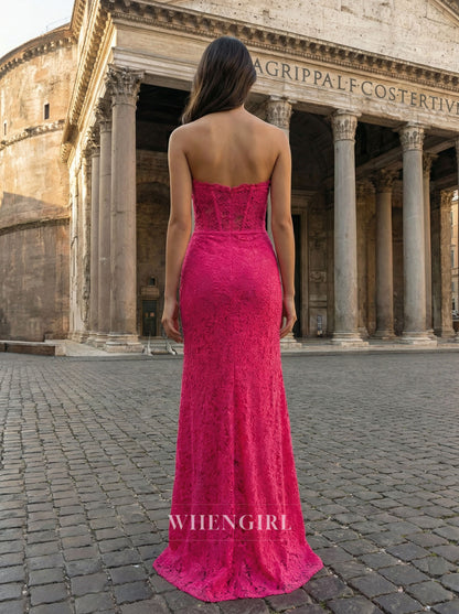 Fuchsia Side Slit Cut Out Sweetheart Prom Dress