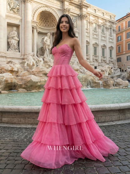 Pink Sweetheart Ruffles Sleeveless Prom Dress