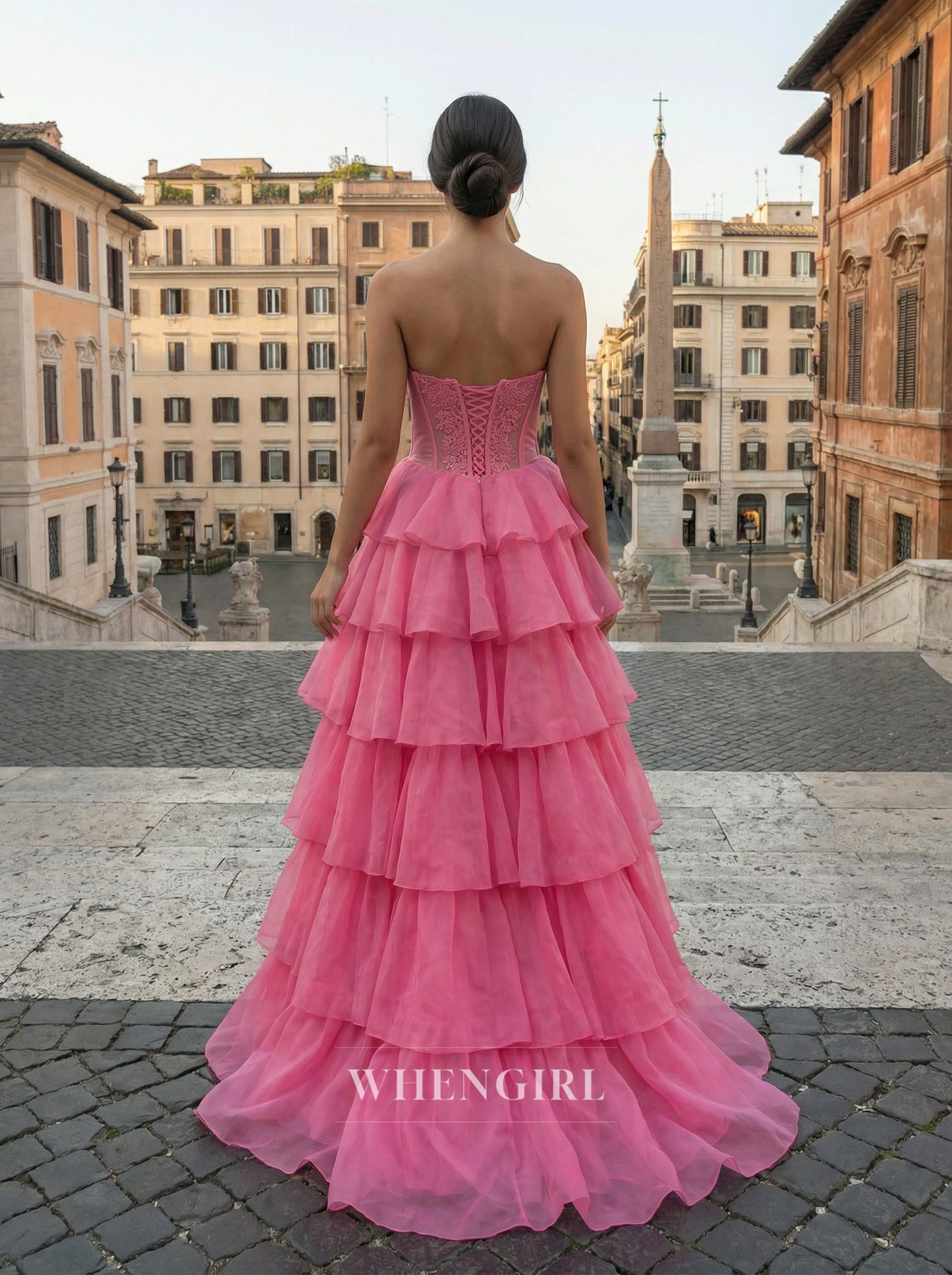 Pink Sweetheart Ruffles Sleeveless Prom Dress