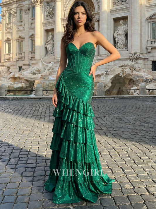 Emerald Sweetheart Sleeveless Ruffles Sheath Prom Dress