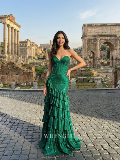 Emerald Sweetheart Sleeveless Ruffles Sheath Prom Dress