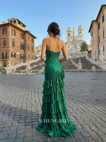Emerald Sweetheart Sleeveless Ruffles Sheath Prom Dress