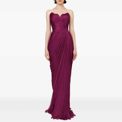Pleated Strapless Draped Sheath Evening Dress