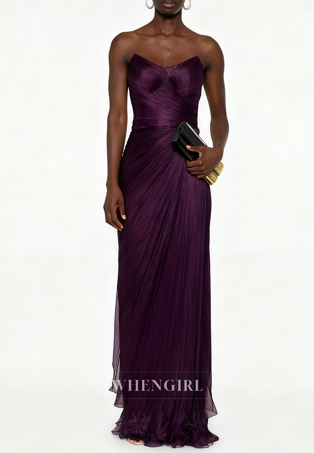 Scoop Neck Sleevelss Strapless Pleated Long Formal Evening Dress