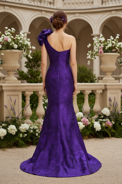 Purple One Shoulder 3D Flower Mermaid Formal Dress