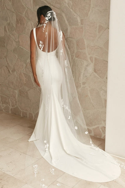 Mermaid Square Neck Straps Ruched Open Back Satin Wedding Dress