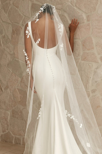 Mermaid Square Neck Straps Ruched Open Back Satin Wedding Dress