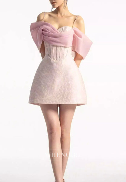 Pink Spaghetti Straps Sleeveless Asymmetrical Neck Back Zipper Sheath Short Homecoming Dress