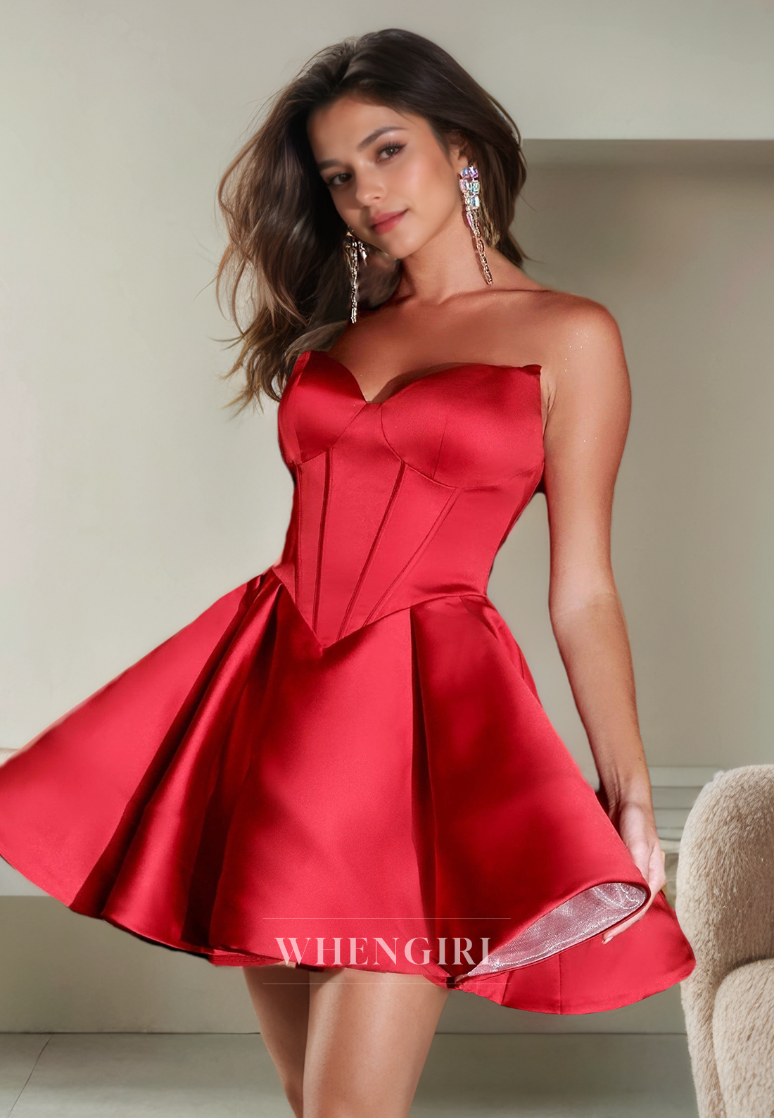 Simple A-Line Strapless Sleeveless Back Zipper Satin Homecoming Dress