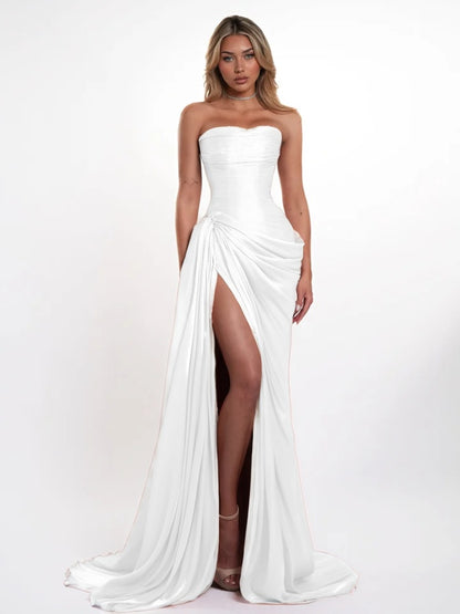 Graceful Sleeveless Split Pleated Prom Dress