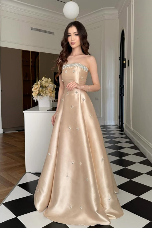 A-Line Straight Across Stylish Rhinestone Evening Dress