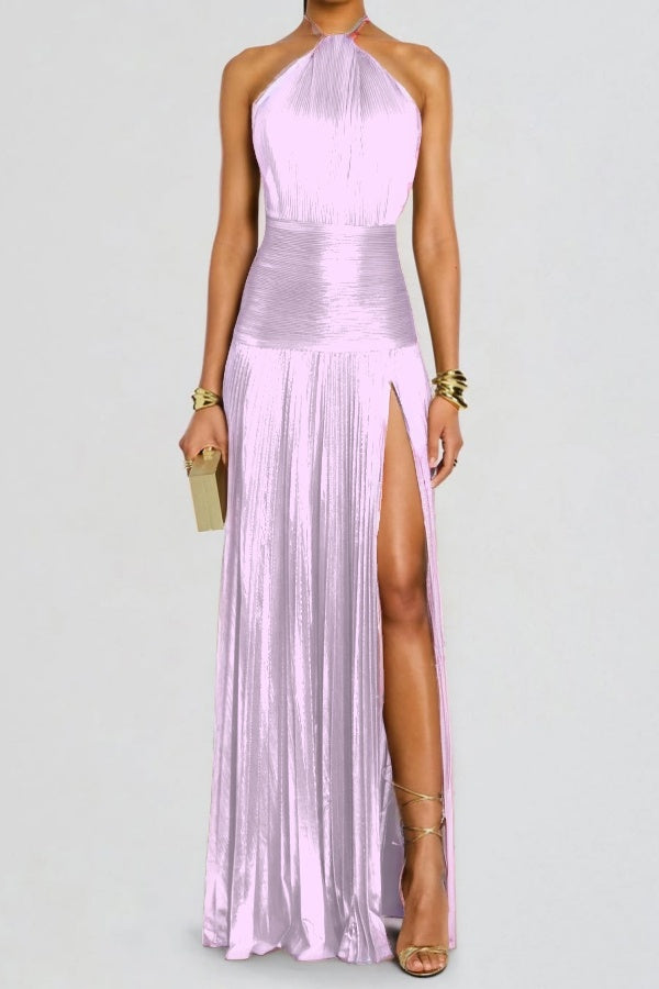 Column Split Charming Halter Backless Sleeveless Prom Dress