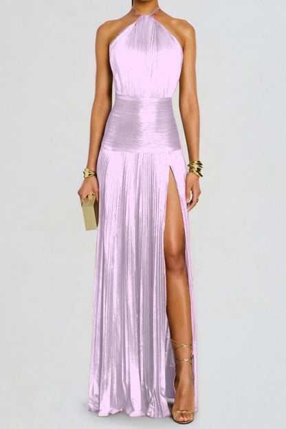 Column Split Charming Halter Backless Sleeveless Prom Dress