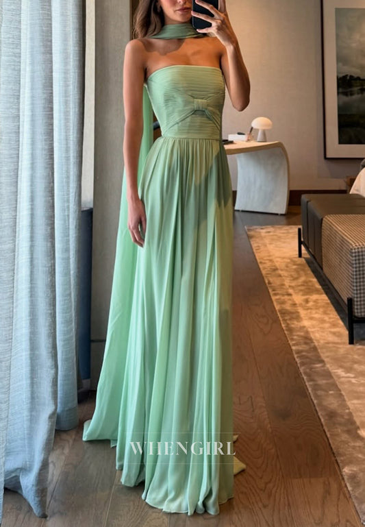 Green Tube Top Sleeveless Back Zipper Sheath Formal Dress Party Gown with Scarf