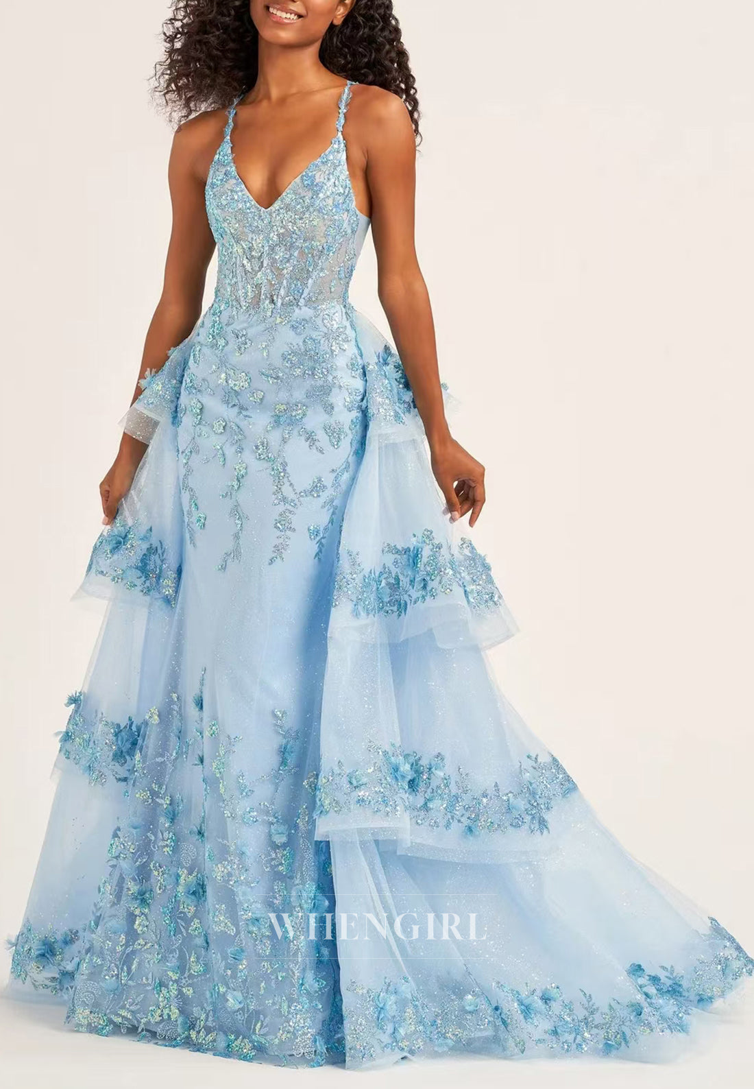 Sheath V Neck Sleeveless Appliqued Lace Up Prom Dress