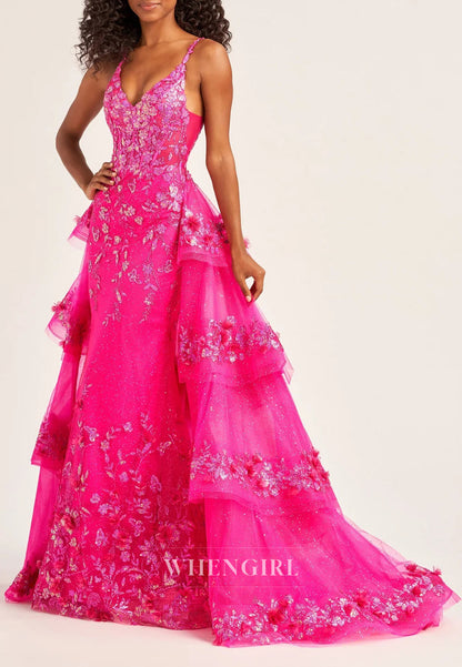 Sheath V Neck Sleeveless Appliqued Lace Up Prom Dress