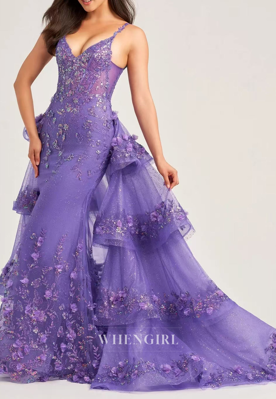 Sheath V Neck Sleeveless Appliqued Lace Up Prom Dress