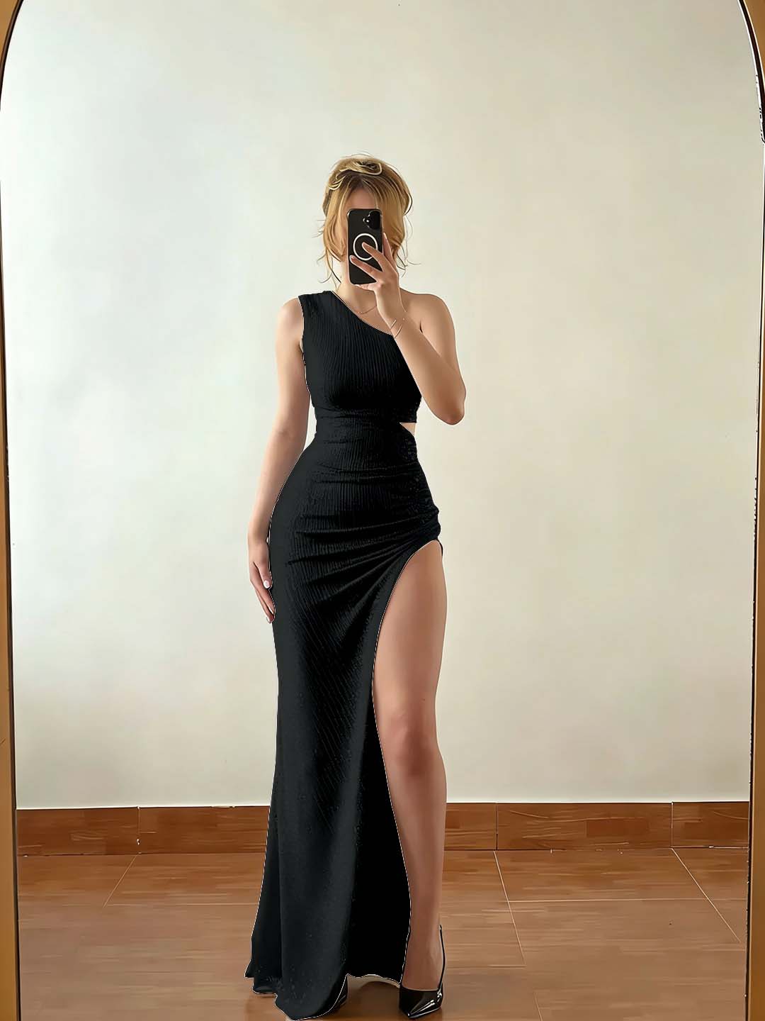 Shimmering Split Sequins Dark Green Asymmetric Sleeveless Prom Dress