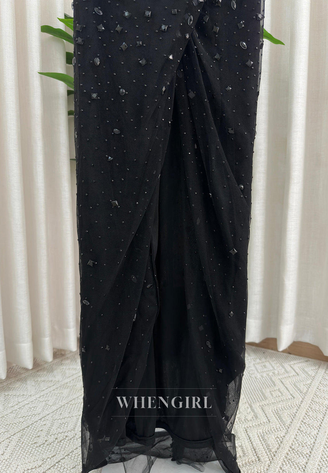 Sheath Full Beaded Strapless Sleeveless Pleated Side Slit Formal Prom Dress