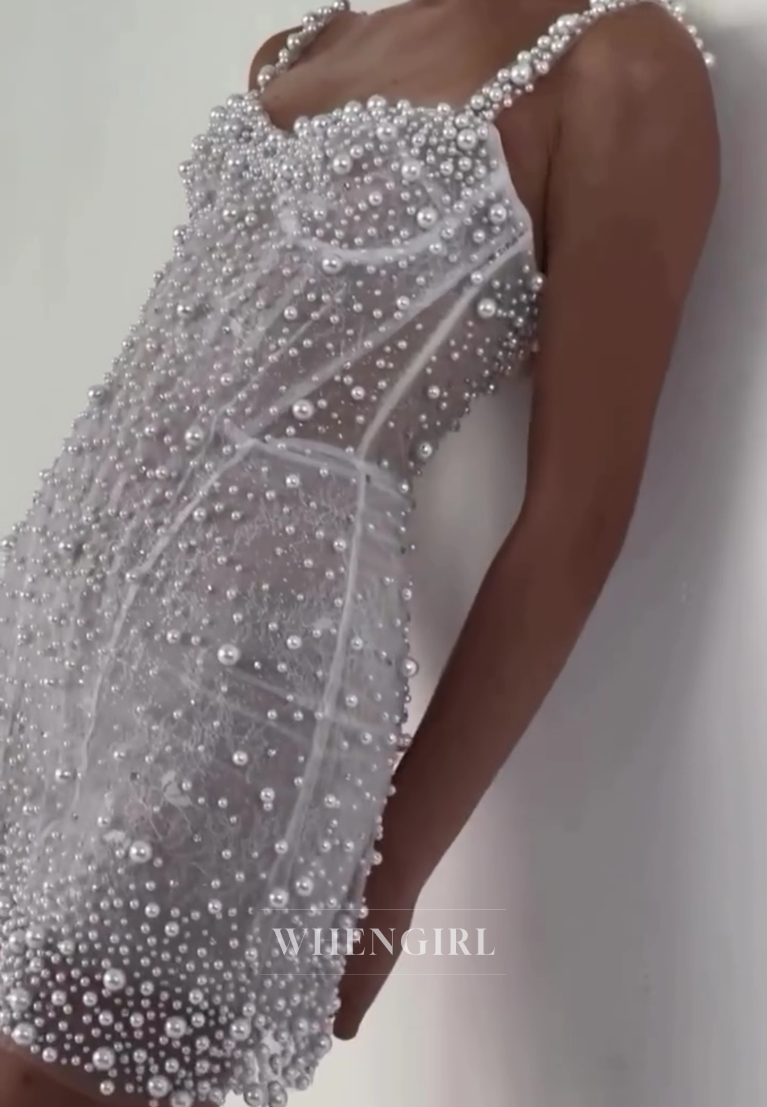 Sheath V Neck Pearls Beading Sleeveless Lace Short Wedding Dress