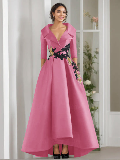 A-Line/Princess V-Neck 3/4 Sleeves Floor Length Mother of the Bride Dresses With Appliques & Beading