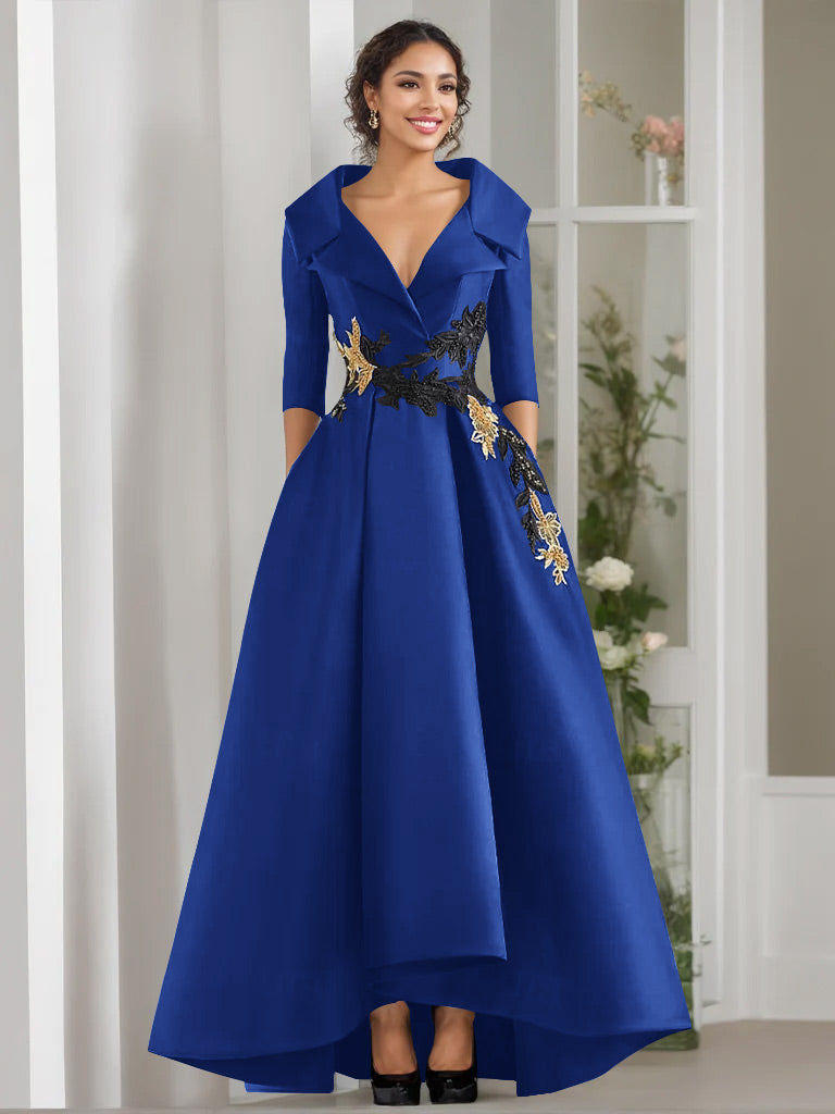 A-Line/Princess V-Neck 3/4 Sleeves Floor Length Mother of the Bride Dresses With Appliques & Beading