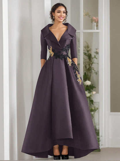 A-Line/Princess V-Neck 3/4 Sleeves Floor Length Mother of the Bride Dresses With Appliques & Beading