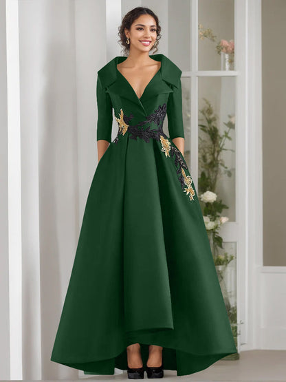 A-Line/Princess V-Neck 3/4 Sleeves Floor Length Mother of the Bride Dresses With Appliques & Beading