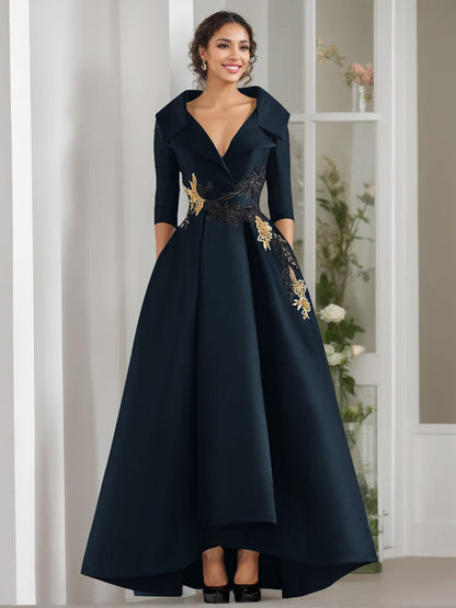 A-Line/Princess V-Neck 3/4 Sleeves Floor Length Mother of the Bride Dresses With Appliques & Beading