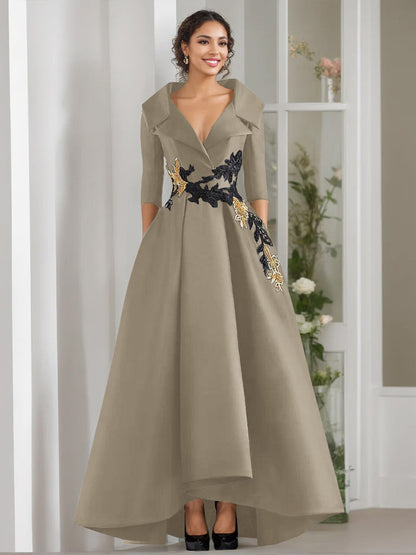 A-Line/Princess V-Neck 3/4 Sleeves Floor Length Mother of the Bride Dresses With Appliques & Beading