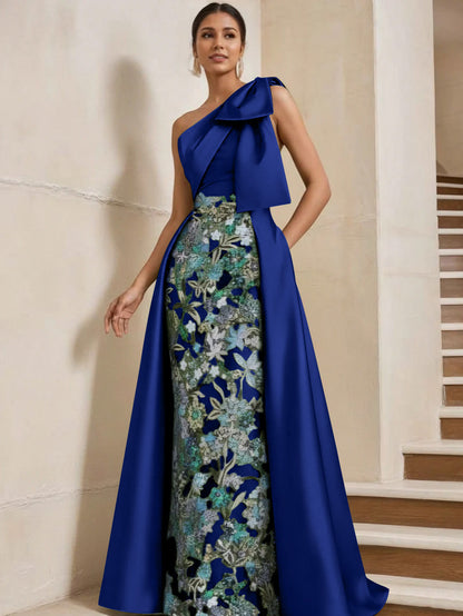 Column One-Shoulder Satin Mother of the Bride Dresses with Overskirt