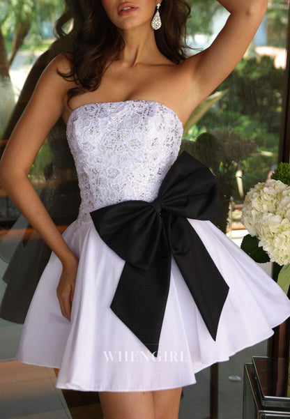 A-Line Tube Top Bowknot Sleeveless Beaded Short Homecoming Dress