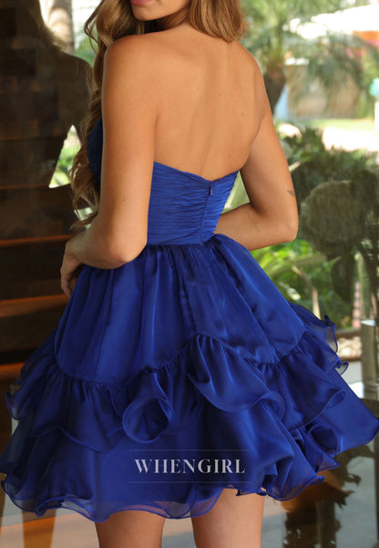 A-Line Sweetheart Sleeveless Pleated Ruffles Short Homecoming Dress