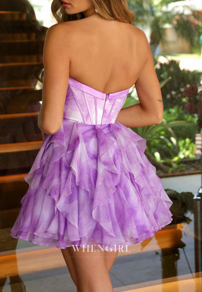 Sweetheart A-Line Sleeveless Ruffles Multi Tiered Bowknot Short Homecoming Dress