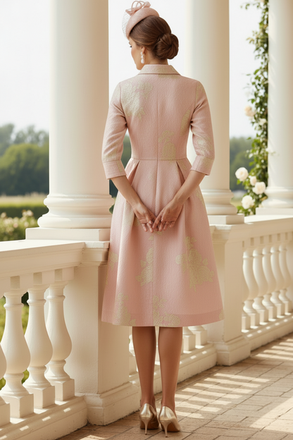 Pink Boknot Floral Jacquard Shirt Waist Mother of the Bride Dress