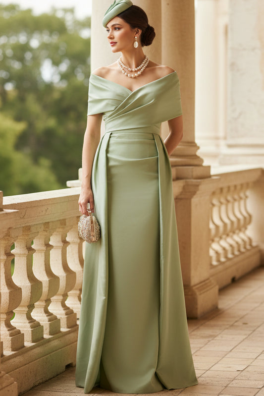 Mint Off The Shoulder Sheath Formal Gown with Overskrit