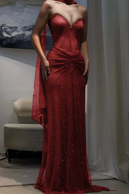 Sweetheart  Strapless Sheath Prom Dress with Scarf