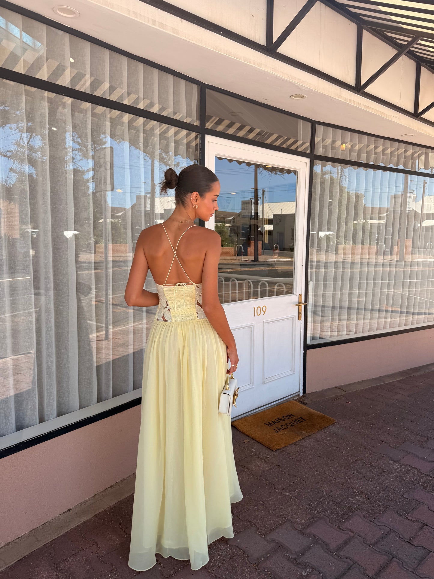Yellow Spaghetti Straps Sleeveless Chiffom Hem Prom Dress