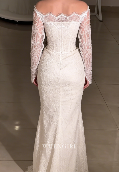 Trumpet Long Sleeves Lace Back Zipper Sweep Train Wedding Dress