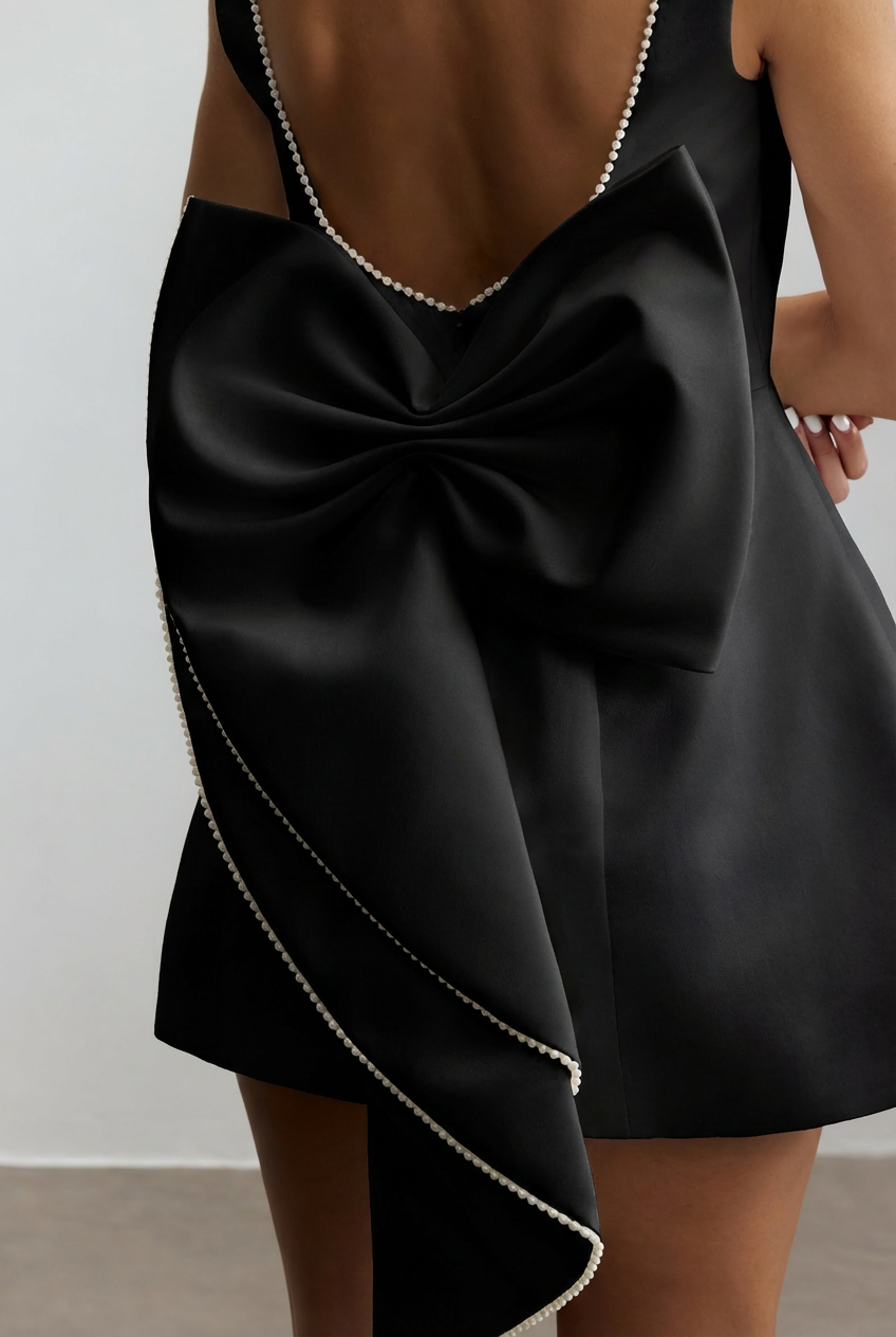 Bowknot Pearl Backless Mini Dress