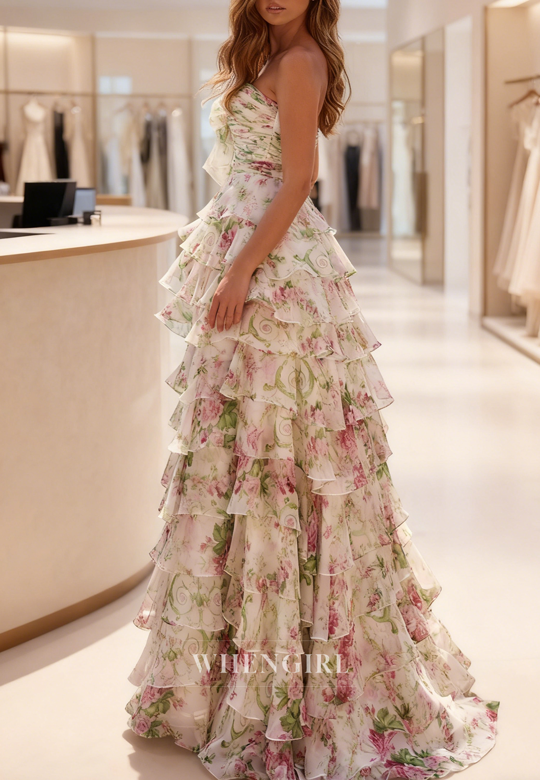 A-Line Sweetheart Multi Tiered Ruffles Side Slit Prom Dress