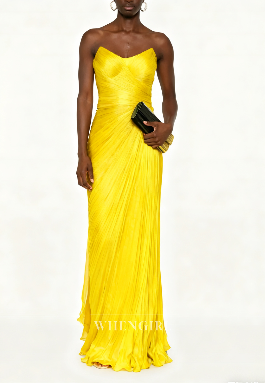 Scoop Neck Sleevelss Strapless Pleated Long Formal Evening Dress