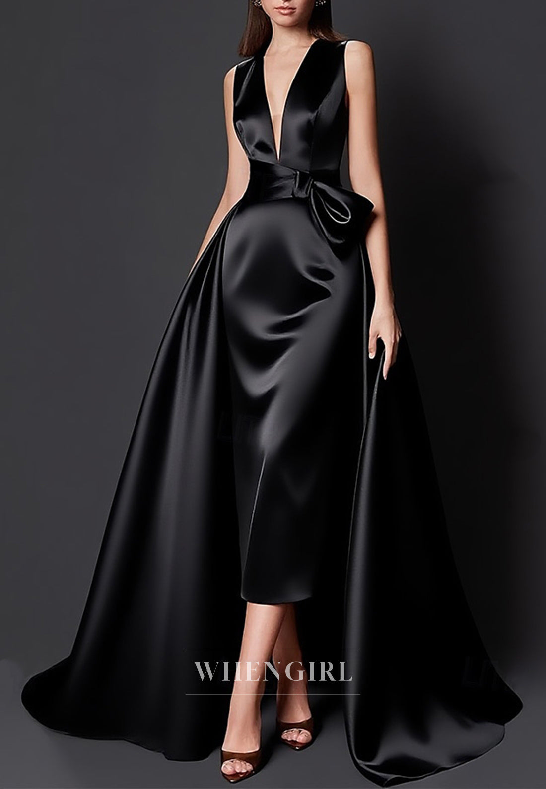 Sheath V Neck Sleeveless Sweep Train Mother of the Bride Dress